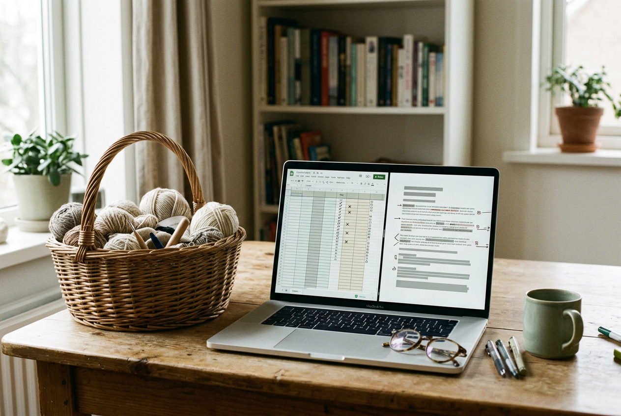 A collections worker reviews a basket record beside a spreadsheet of corrections to generated museum labels.